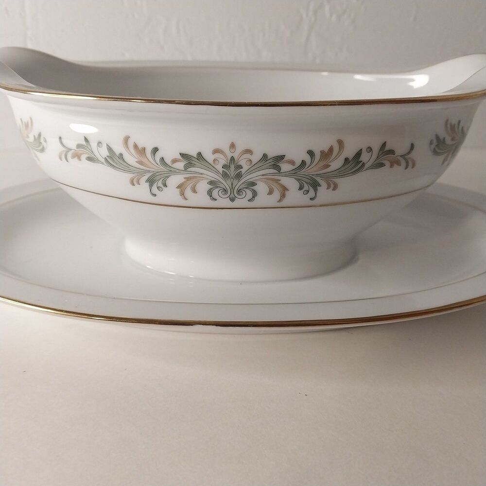 Noritake BARCELONA 6673‎ Gravy Boat Attached Base Gold Trim Discontinued - Picture 7 of 10